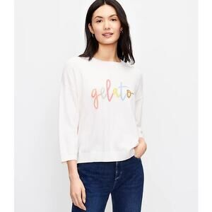 Loft Sweater Gelato Knit Cotton Spring Summer Boho Novelty Quirky Cream Size M